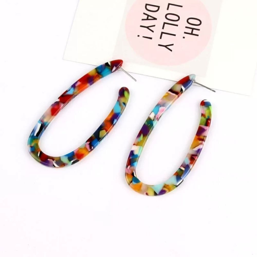 Anthropologie BaubleBar Acrylic Confetti Hoop Earrings Multicolor Retro